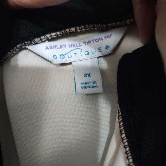 Ashley Nell Tipton Pleated Stripped Skirt Plus 2X Pink Black Knee Length Pockets - Picture 6 of 7